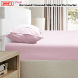 Bed Sheets: Ramesses 2000TC Bamboo Embossed Fitted Sheet Combo Set Pink Queen