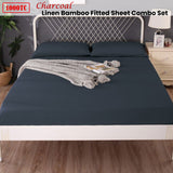 Ramesses 1000TC Linen Bamboo Fitted Sheet Combo Set Charcoal King Single