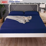 Ramesses 1000TC Linen Bamboo Fitted Sheet Combo Set Deep Blue Double