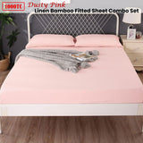 Ramesses 1000TC Linen Bamboo Fitted Sheet Combo Set Dusty Pink King