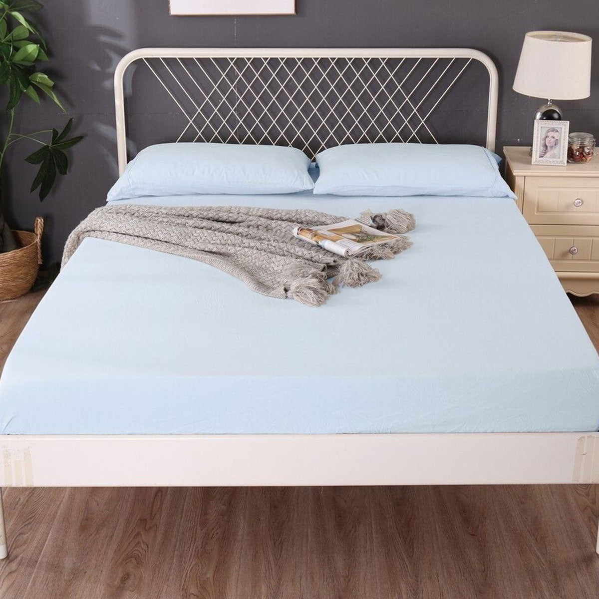 Bed Sheets: Ramesses 1000TC Linen Bamboo Fitted Sheet Combo Set Plein Air Queen