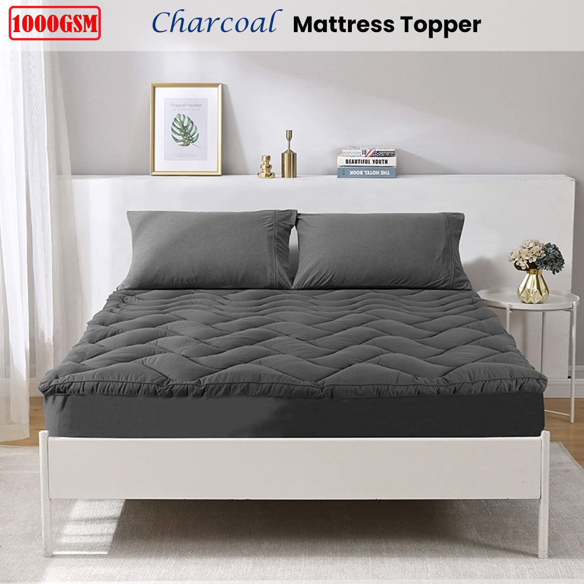 Mattress Protectors: Ramesses 1000GSM Charcoal Mattress Topper Double
