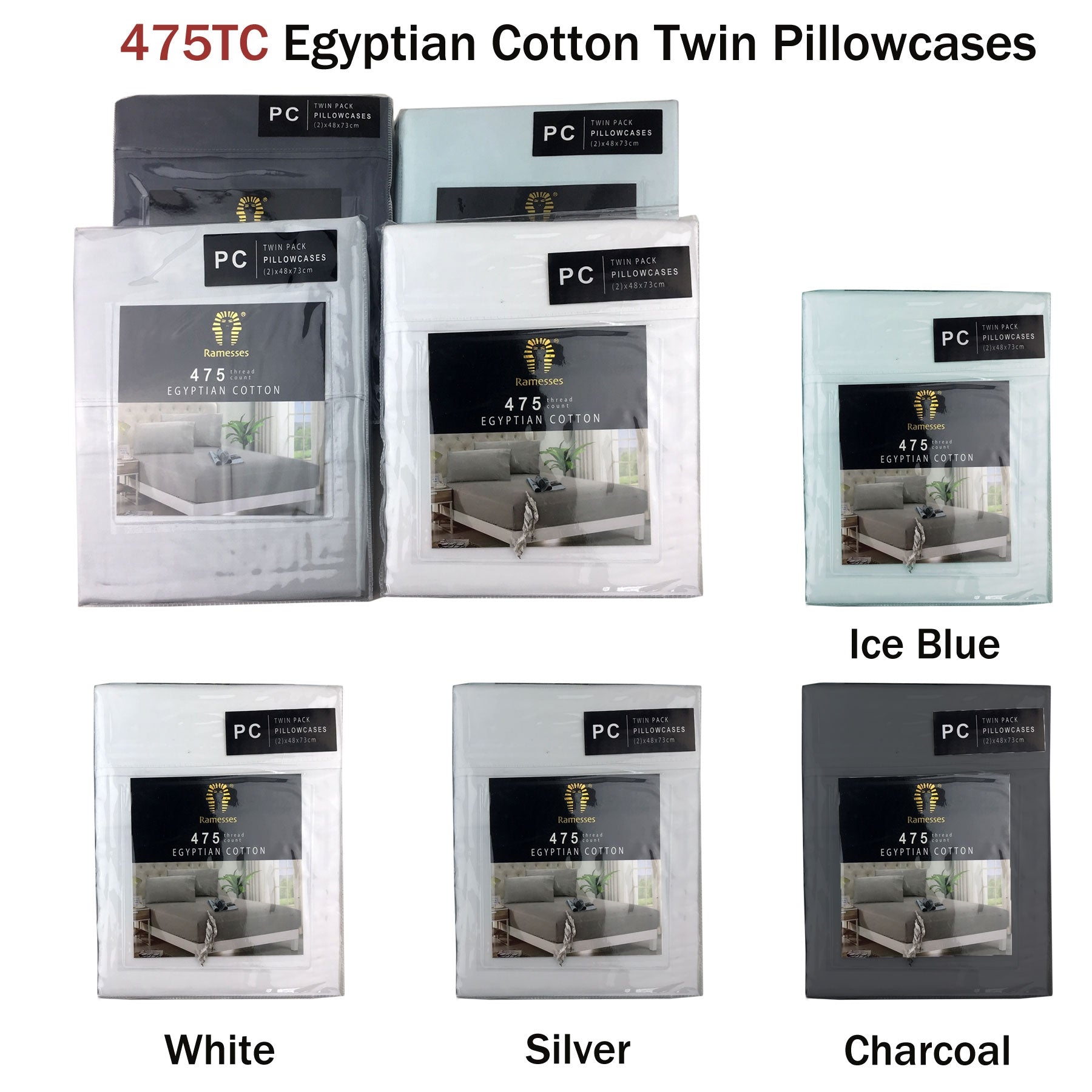 Pillowcases: Ramesses 475TC Egyptian Cotton Twin Standard Pillowcases White