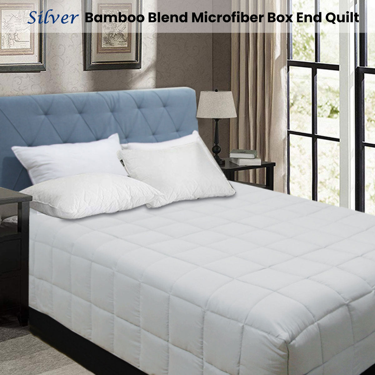 Quilts & Duvets: Shangri La Bamboo Blend Microfiber Box End Quilt Silver Queen