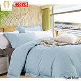 Duvet Covers: Ramesses Bamboo Cotton Quilt Cover Set Pearl Blue Queen