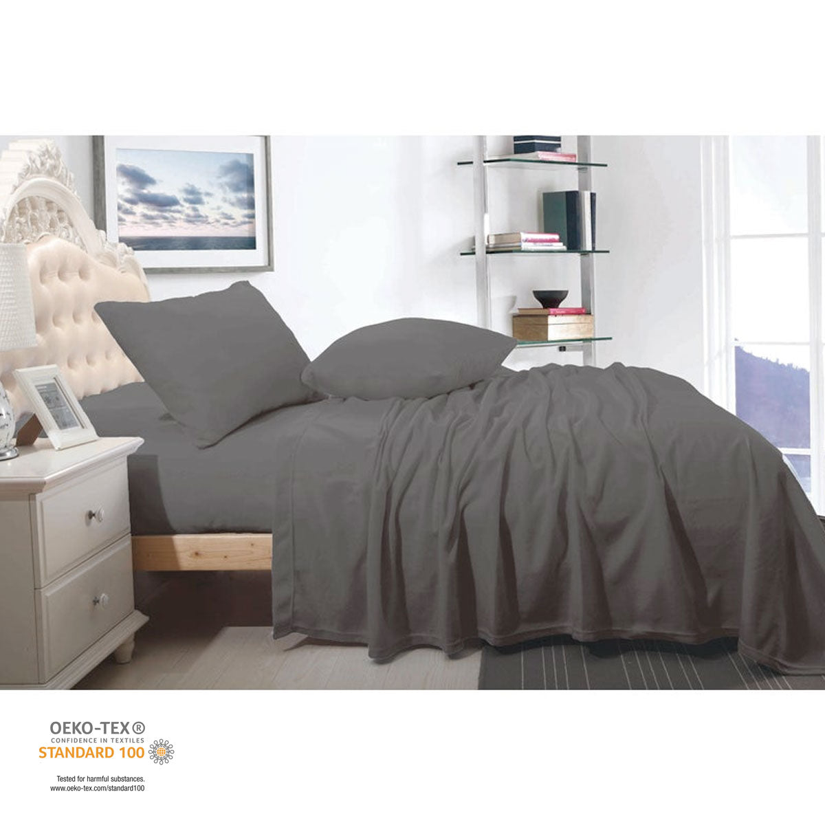 Shangri La Cashmere Touch Micro Flannelette Sheet Set Charcoal King