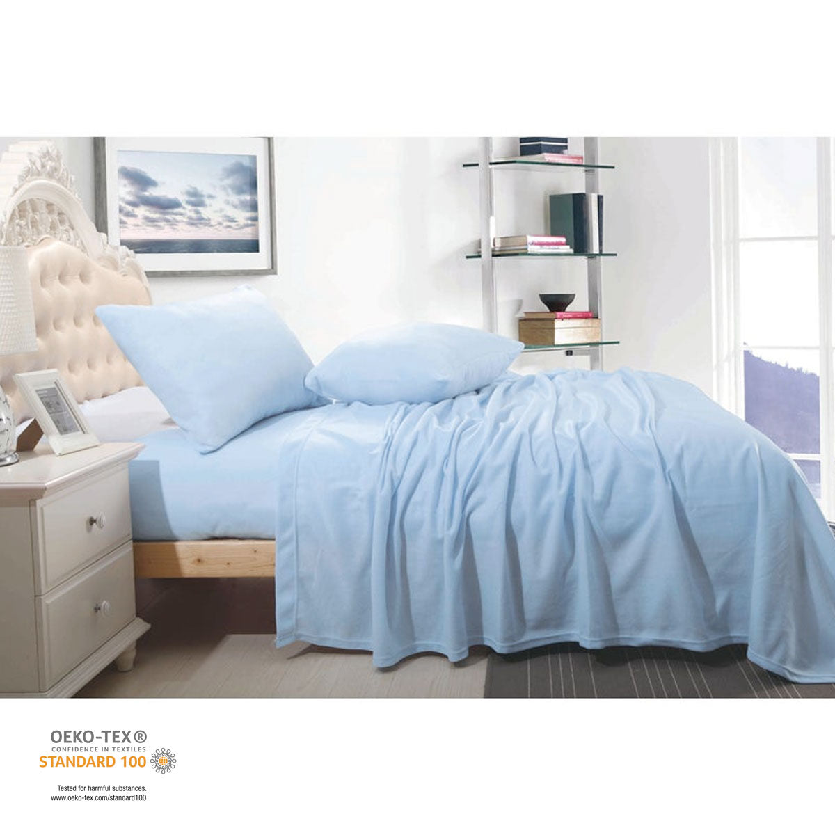 Bed Sheets: Shangri La Ultra Soft Cashmere Touch Micro Flannelette Sheet Set Steel Blue Queen