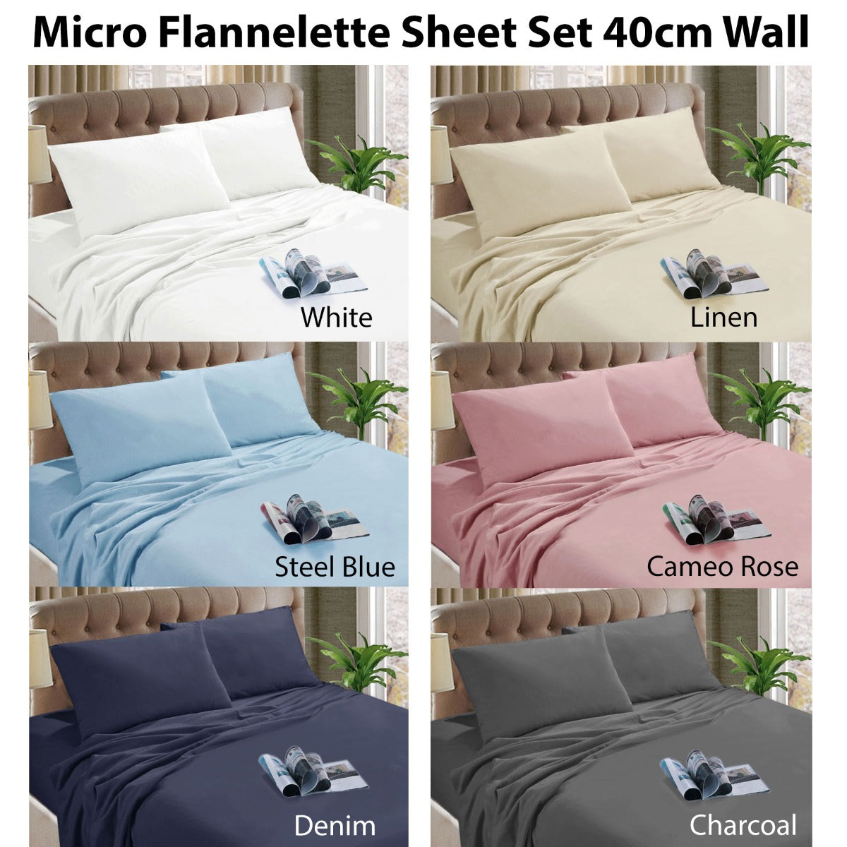 Bed Sheets: Kingtex Micro Flannelette Sheet Set 40 cm Wall Denim Double