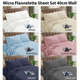 Bed Sheets: Kingtex Micro Flannelette Sheet Set 40 cm Wall Denim Double