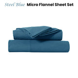 Bed Sheets: Kingtex Ultra-Soft Micro Flannel Sheet Set 40 cm Wall Steel Blue Queen