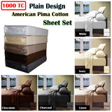 Ramesses 1000TC American Pima Cotton Plain Design Sheet Set Chocolate Queen