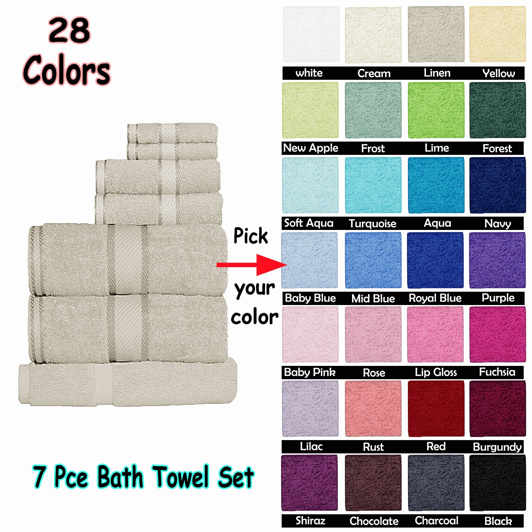 Bath Towels & Robes: Kingtex 550gsm Cotton 7 Pce Towel Set Black