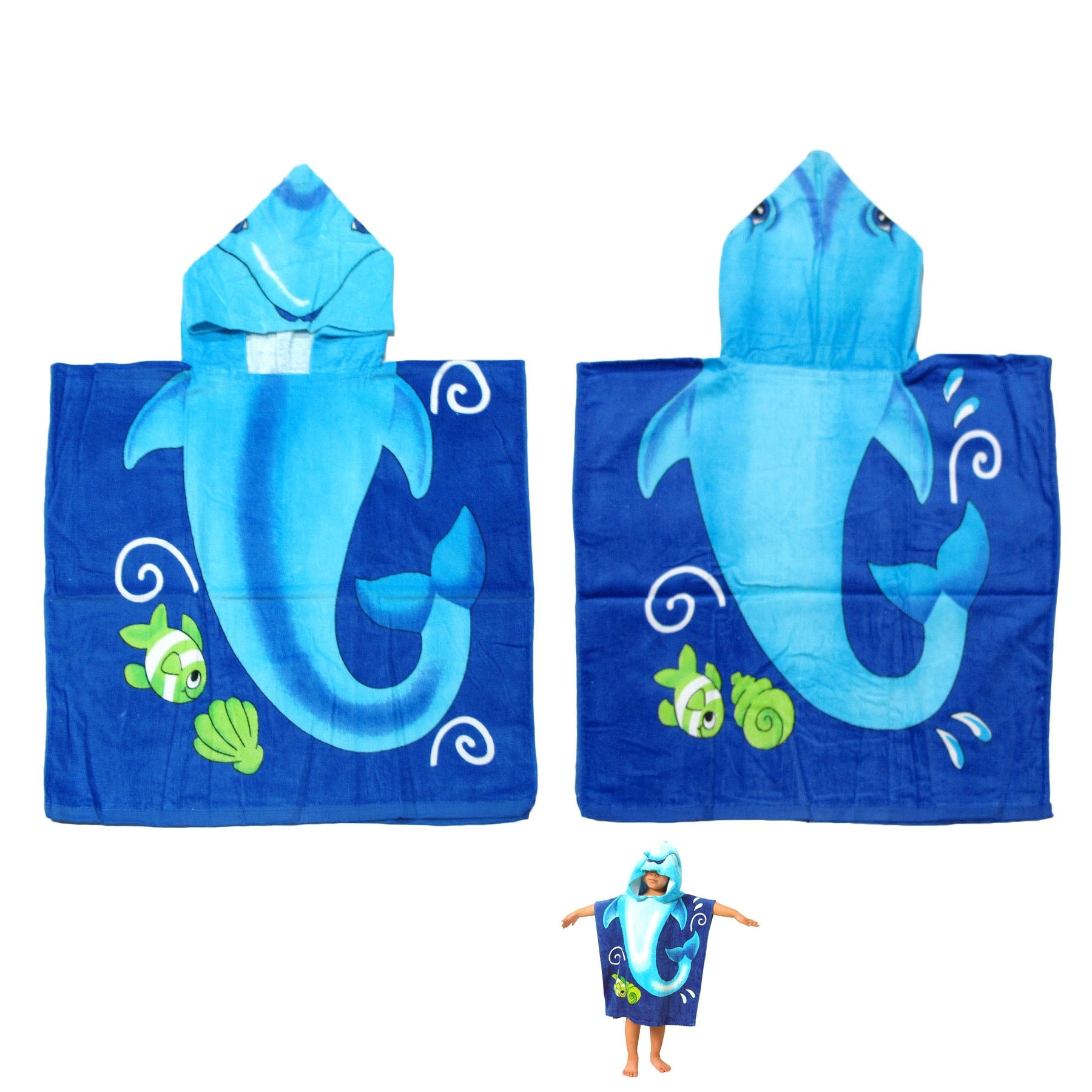 Beach Towels: Cute Kids Cotton Hooded Towel Poncho 60 x 120 cm Dolphin