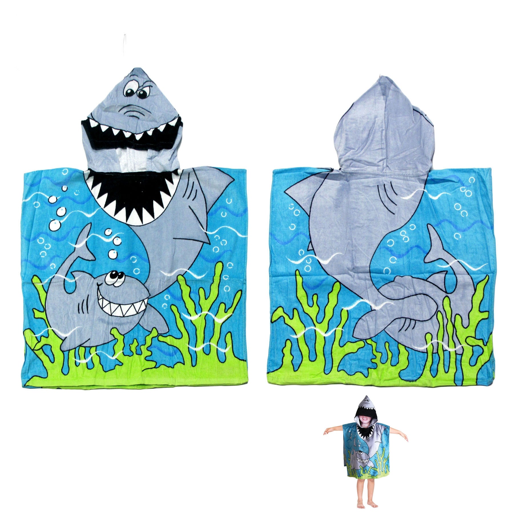 Beach Towels: Cute Kids Cotton Hooded Towel Poncho 60 x 120 cm Shark