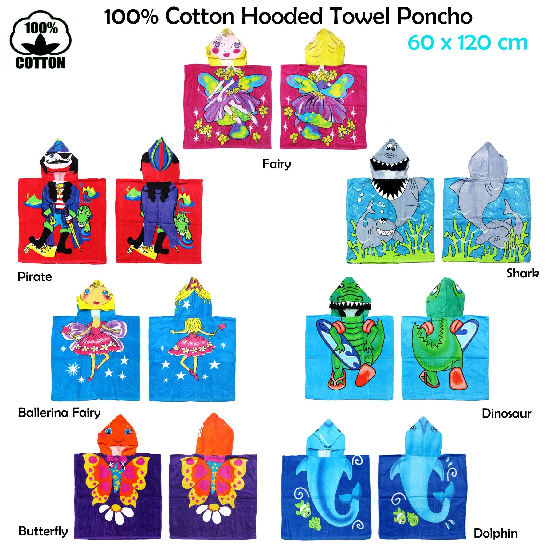 Beach Towels: Cute Kids Cotton Hooded Towel Poncho 60 x 120 cm Shark