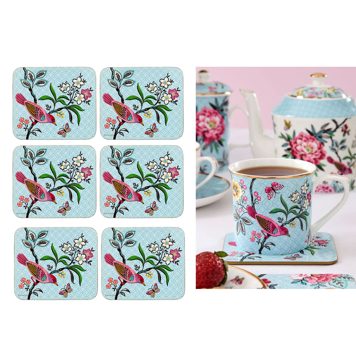 Coasters: Set of 6 Jardin Peony Coasters 11x9.7x0.4cm