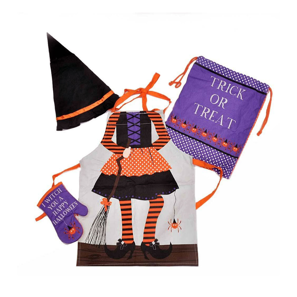 Aprons: Cubby House Kids Set of 4 Witchy Children Kids Halloween Kitchen Chef Set