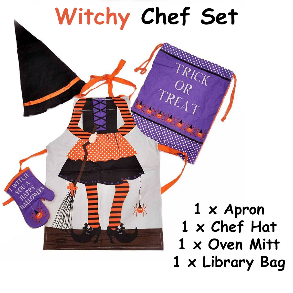 Aprons: Cubby House Kids Set of 4 Witchy Children Kids Halloween Kitchen Chef Set