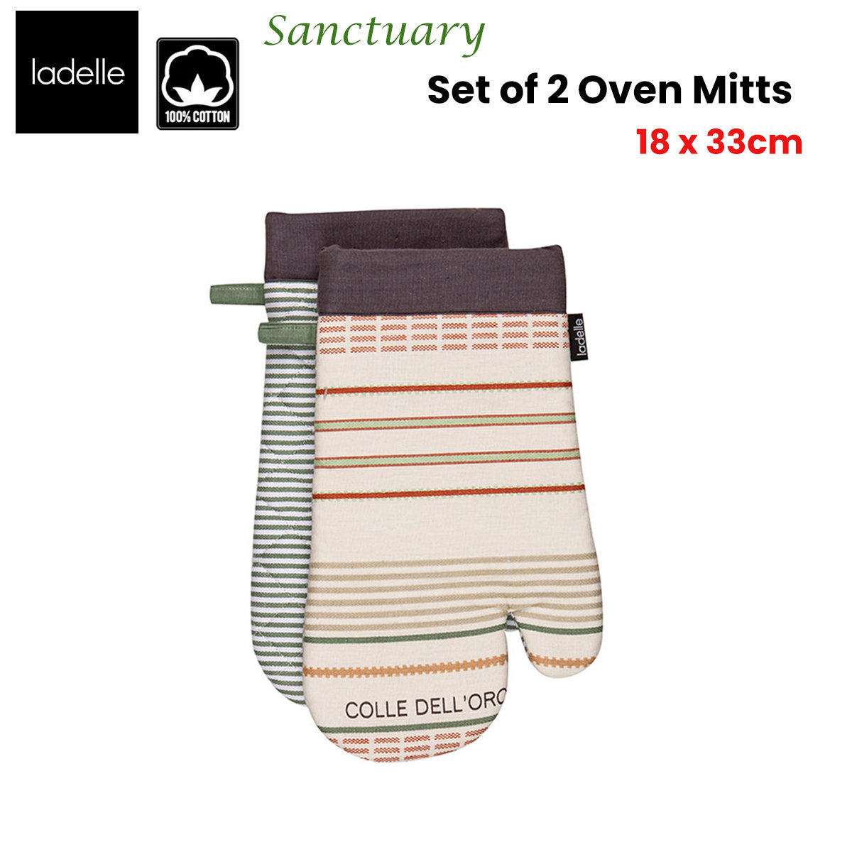 Oven Mitts & Pot Holders: Ladelle Sanctuary Cream Set of 2 Oven Mitts 18 x 33 cm