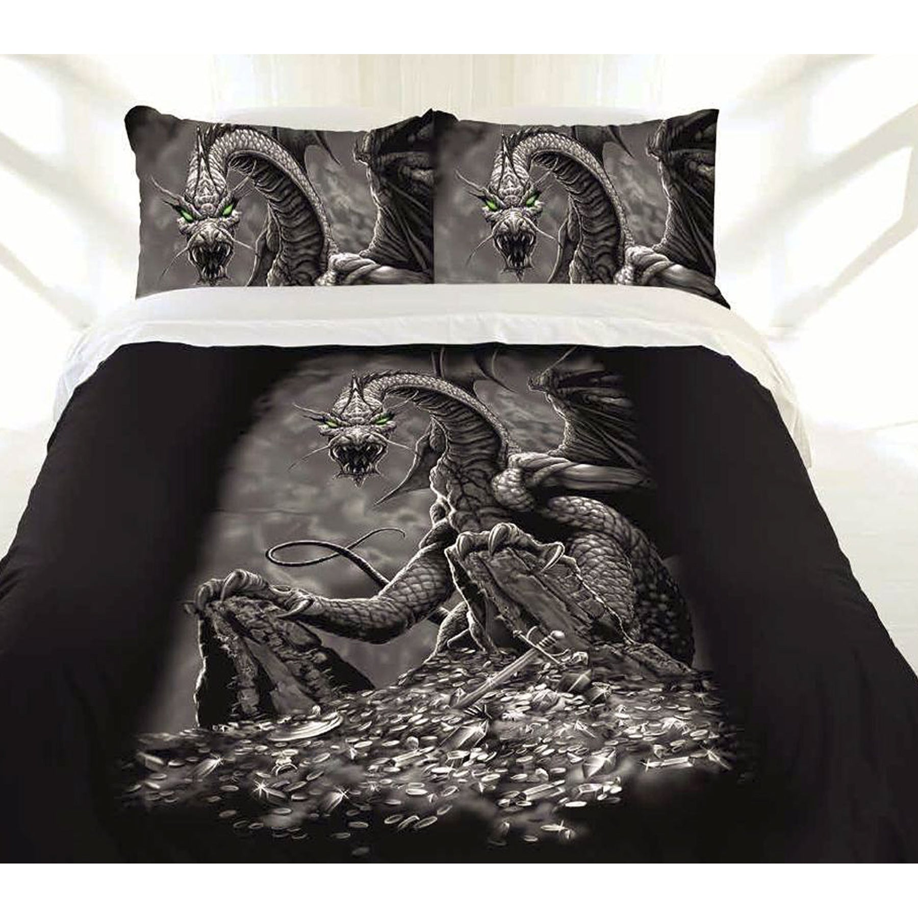 Duvet Covers: Just Home Green Eyed Dragon Quilt Cover Set Double