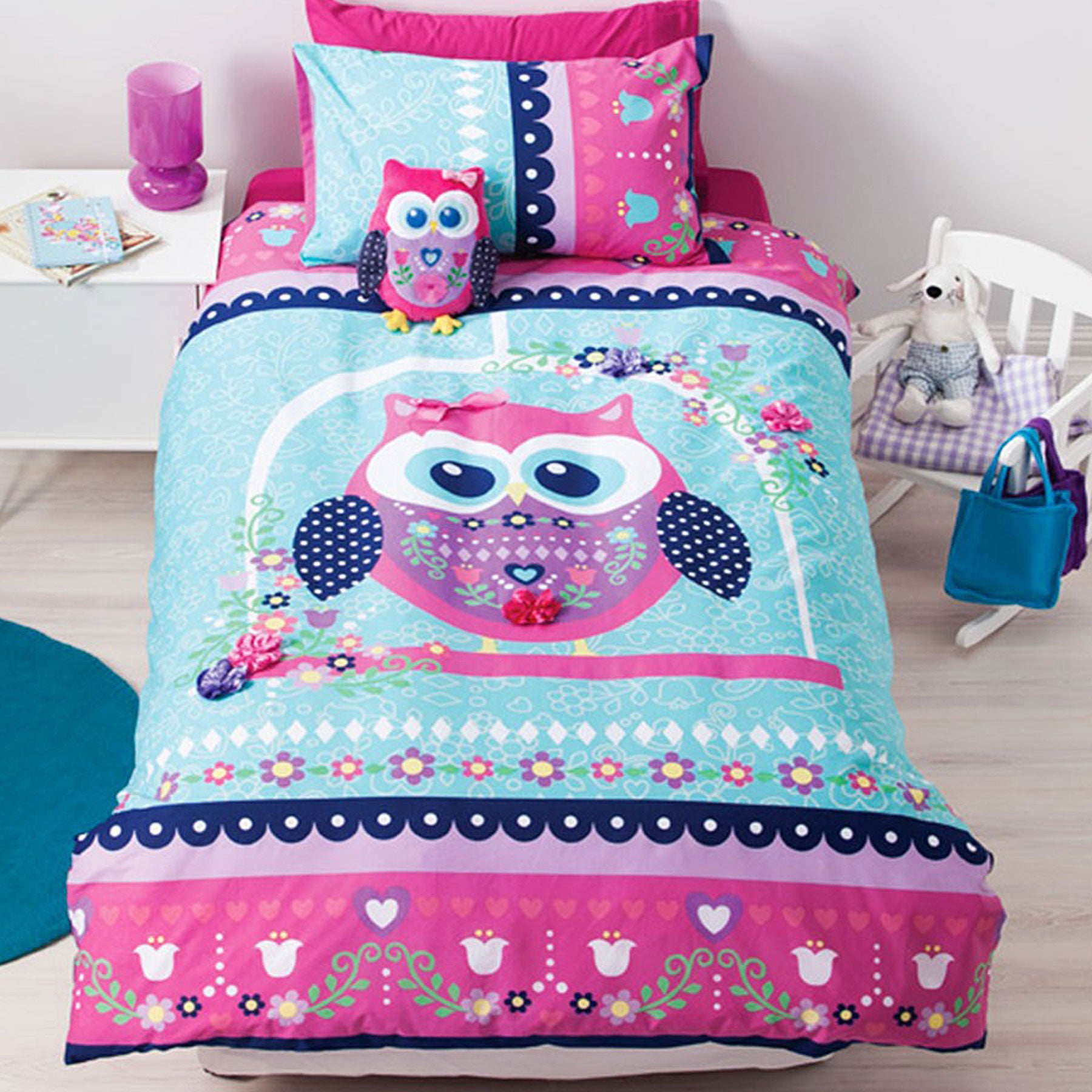 Duvet Covers: Cubby House Reversible Pretty Owl Quilt Cover Set Single