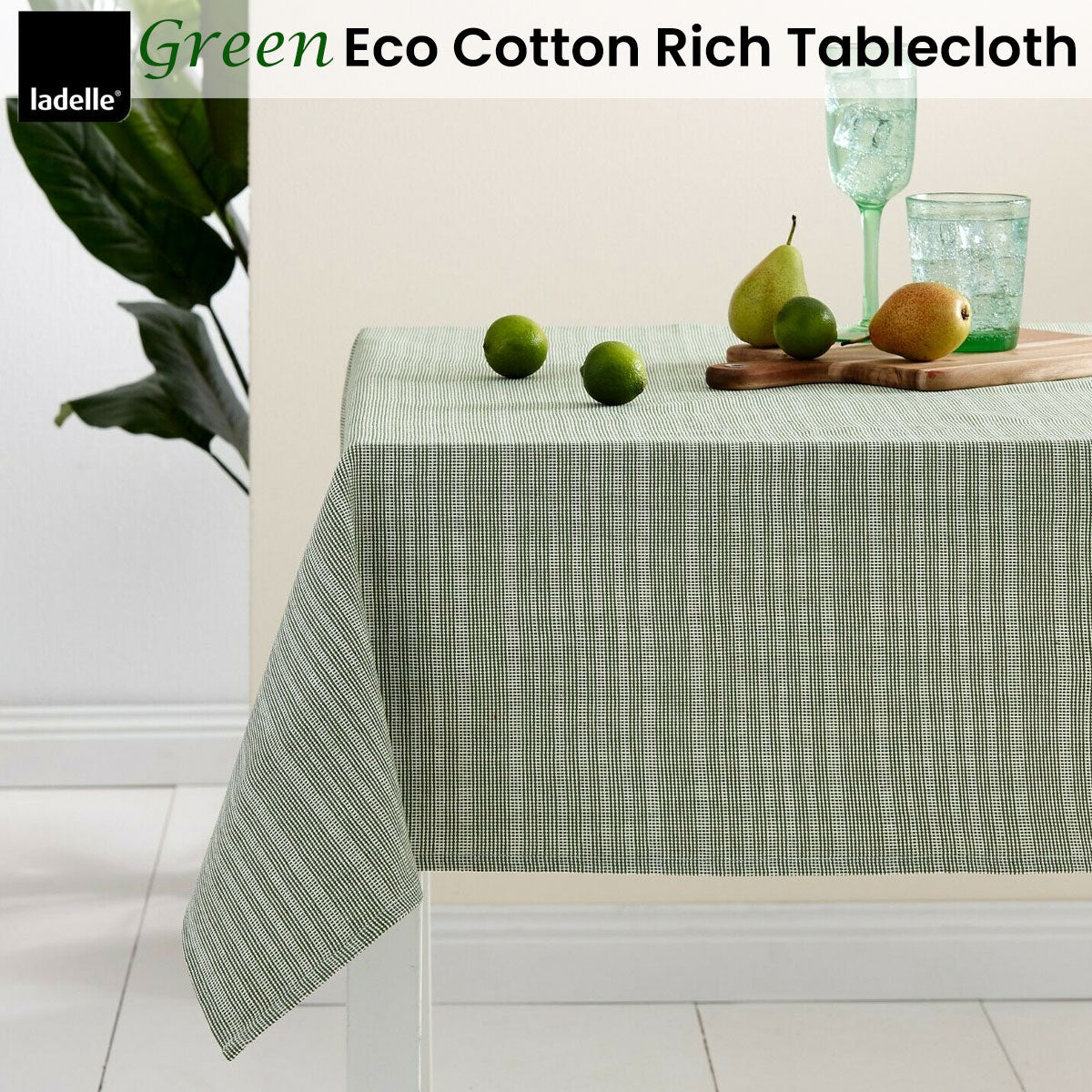 Table Linen & Kitchen Towels: Ladelle Green Eco Cotton Rich Tablecloth 150 x 265 cm