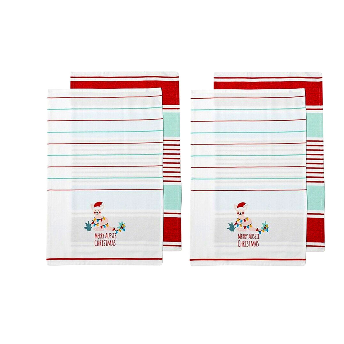 Table Linen & Kitchen Towels: Ladelle Australiana Aussie Animal Kangaroo Christmas Set of 4 Cotton Kitchen Towels