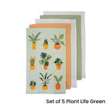 Table Linen & Kitchen Towels: Ladelle Set of 5 Plant Life Cotton Kitchen Tea Towels 50 x 70 cm Green