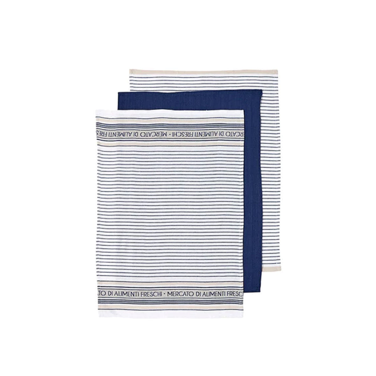 Table Linen & Kitchen Towels: Ladelle Set of 3 Professional Series III Cotton Kitchen Tea Towels Navy 50 x 70 cm