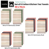 Table Linen & Kitchen Towels: Ladelle Set of 6 Sanctuary Cotton Kitchen Tea Towels 50 x 70 cm Rust