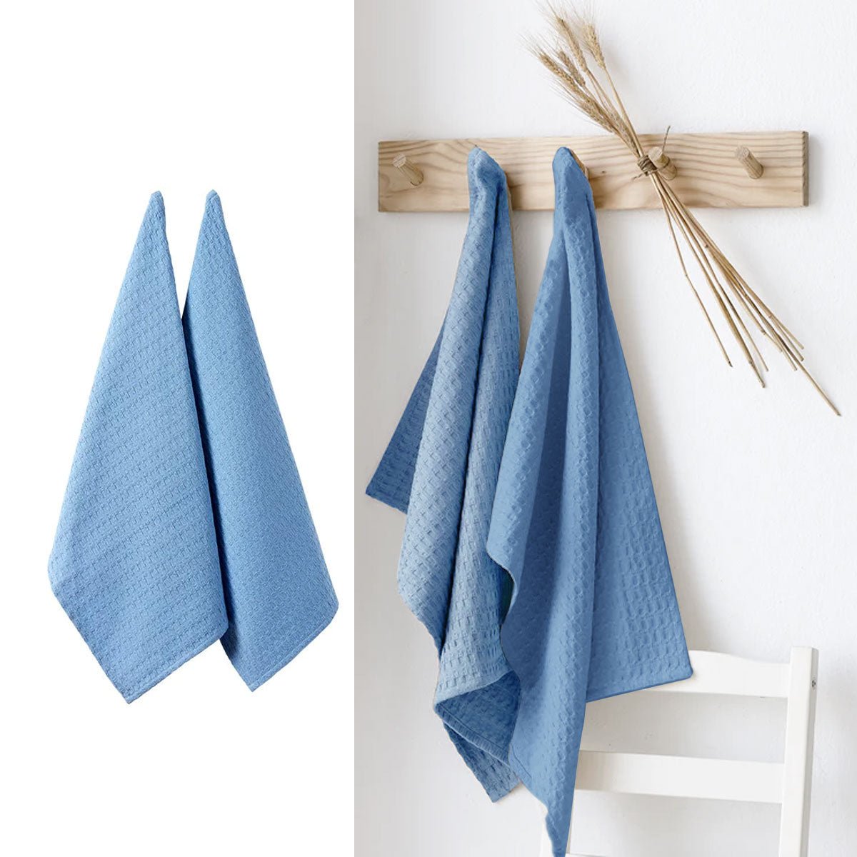 Table Linen & Kitchen Towels: Ladelle Eco Recycled Cotton Set of 2 Cotton Kitchen Towels Blue 50 x 70 cm