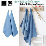 Table Linen & Kitchen Towels: Ladelle Eco Recycled Cotton Set of 2 Cotton Kitchen Towels Blue 50 x 70 cm
