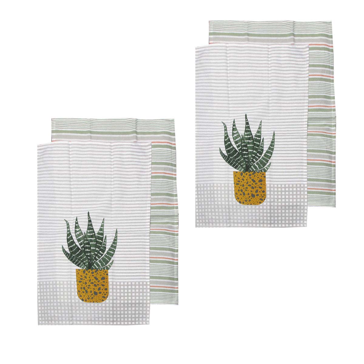 Table Linen & Kitchen Towels: Ladelle Revive Plants Set of 4 Cotton Kitchen Towels Yellow Pot