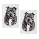 Table Linen & Kitchen Towels: Set of 2 Delightful Dogs Cotton Kitchen Tea Towels 50 x 70 cm Staffy Terrier