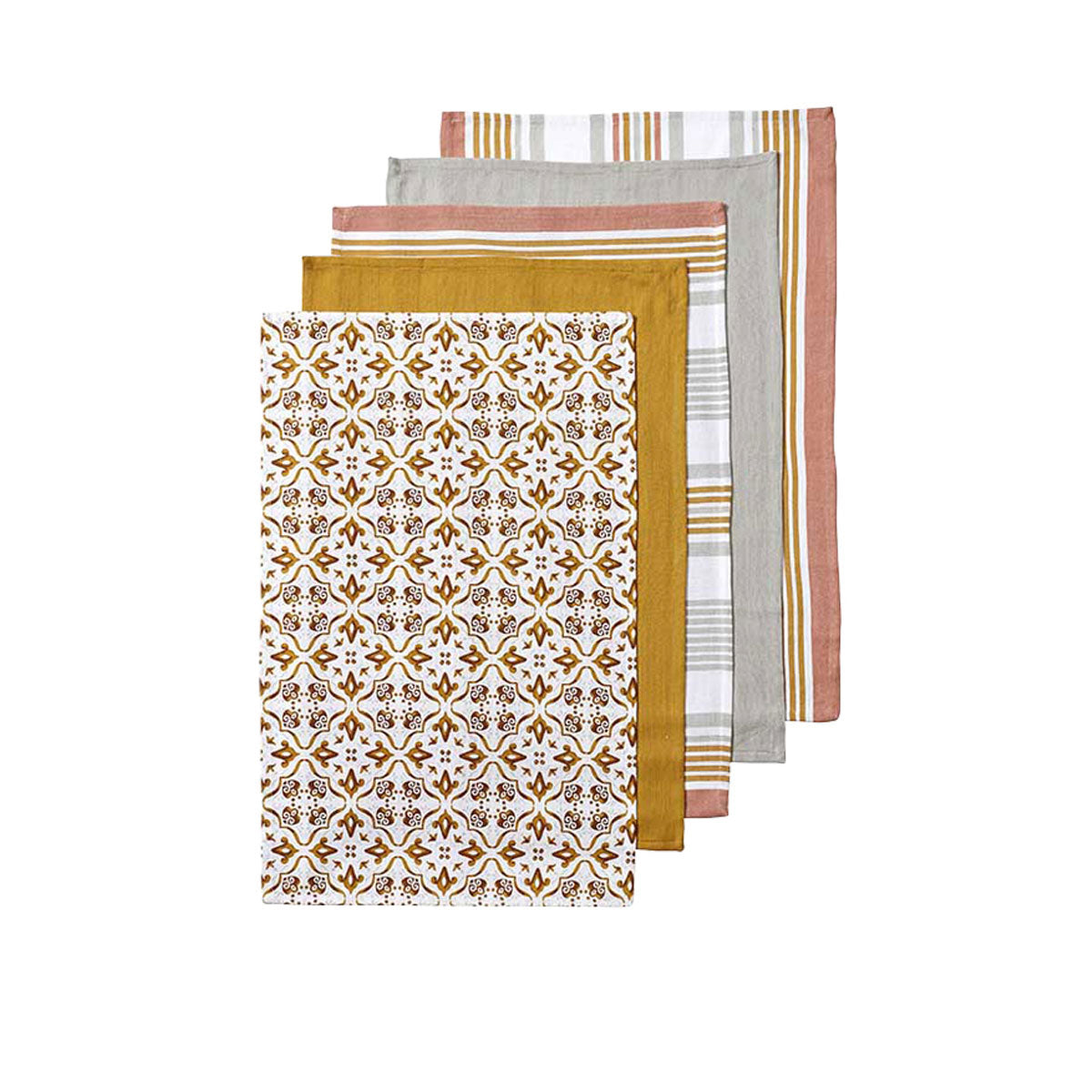 Table Linen & Kitchen Towels: Ladelle Tile Set of 5 Cotton Kitchen Towels Gold