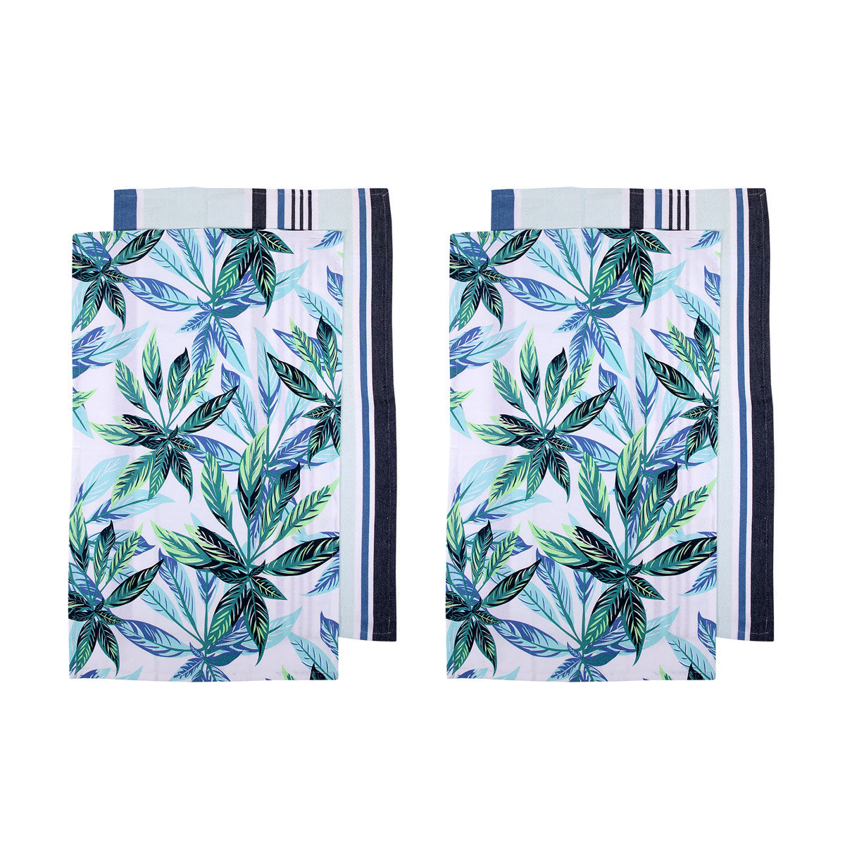 Table Linen & Kitchen Towels: Ladelle Set of 4 Zest Leaves Green Cotton Kitchen Tea Towels 50 x 70 cm