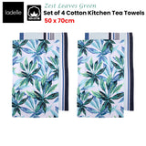 Table Linen & Kitchen Towels: Ladelle Set of 4 Zest Leaves Green Cotton Kitchen Tea Towels 50 x 70 cm