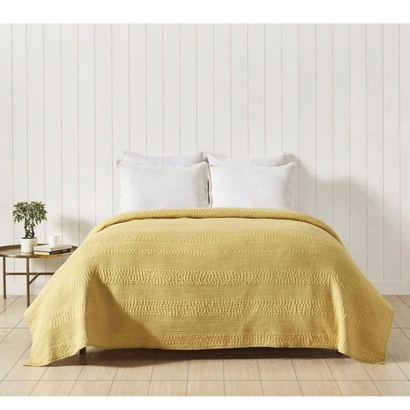 Private Collection Channel Ochre 100% Cotton Channel Stitch Coverlet Queen