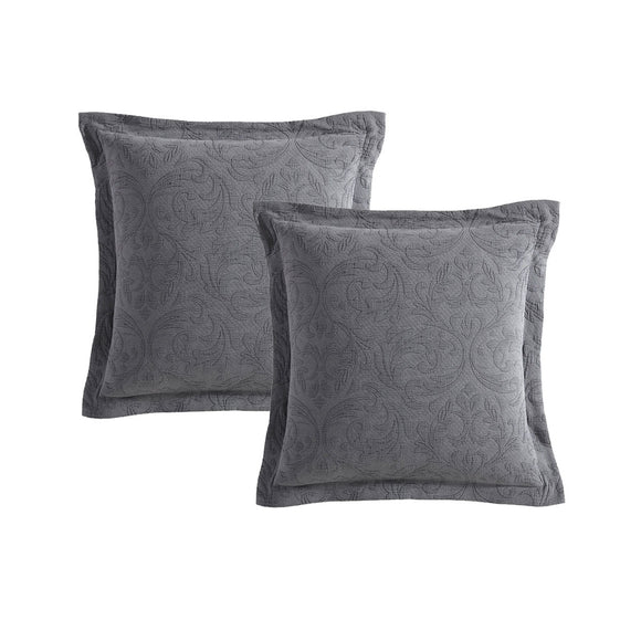 Private Collection Pair of Marbella Dark Grey 100% Cotton Matelasse European Pillowcases 65 x 65cm