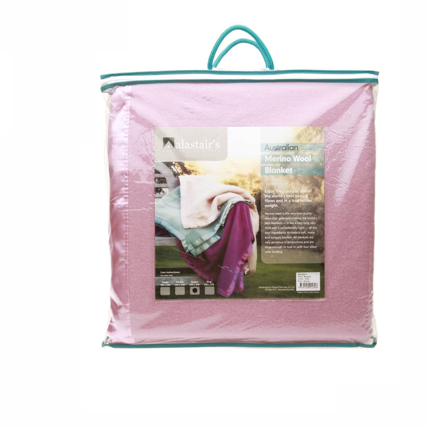 Blankets & Throws: Alastairs 375GSM Australian Merino Wool Blanket Pink - Queen