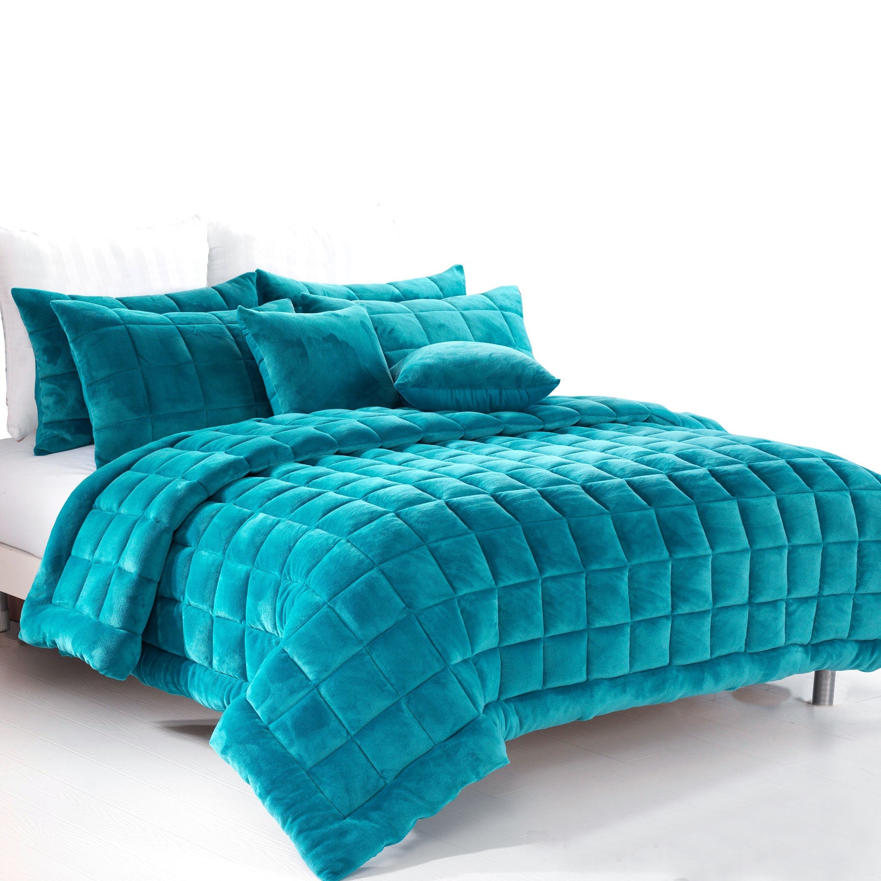 Quilts & Duvets: Alastairs Augusta Faux Mink Quilt / Comforter Set Emerald Green Queen
