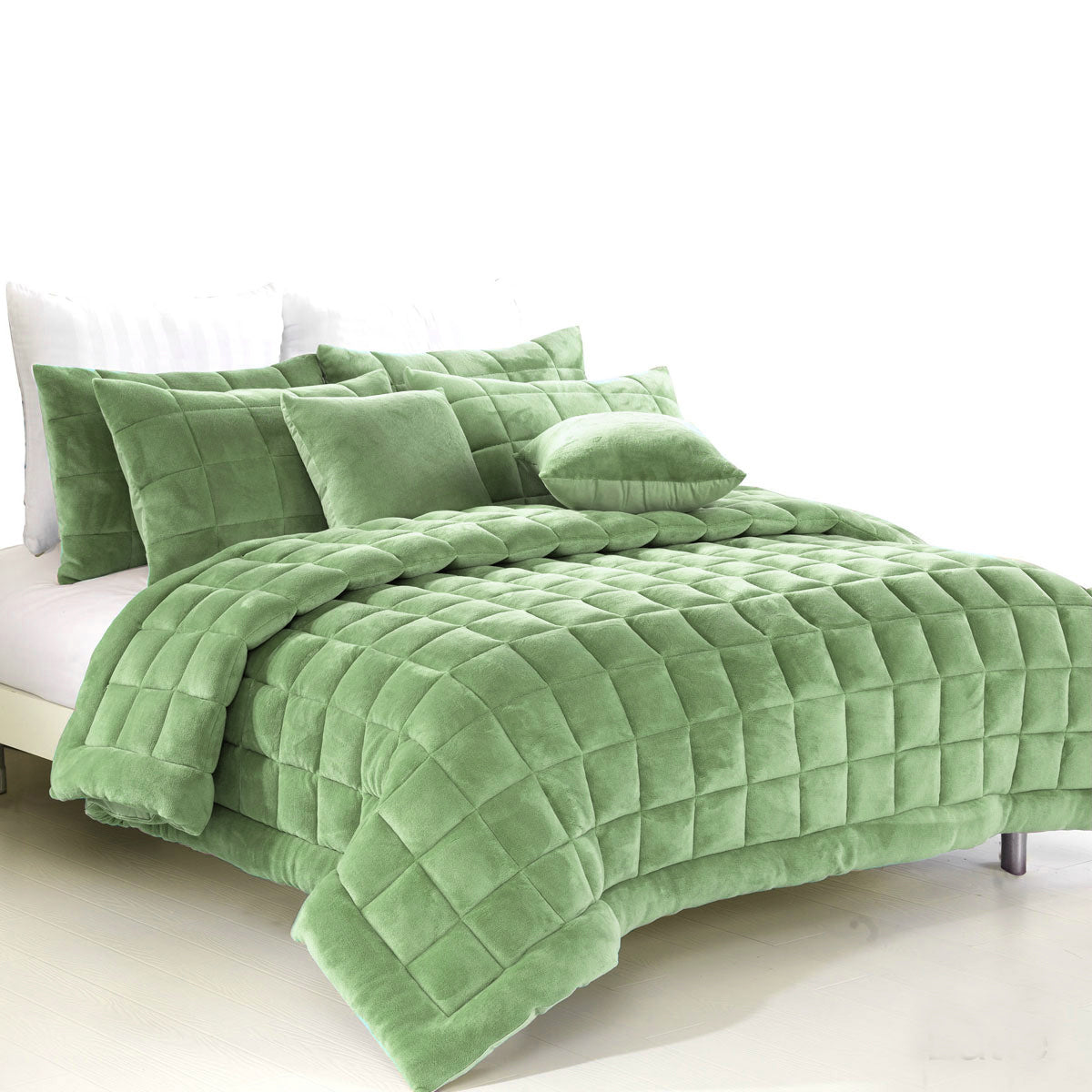 Quilts & Duvets: Alastairs Augusta Faux Mink Quilt / Comforter Set Sage King