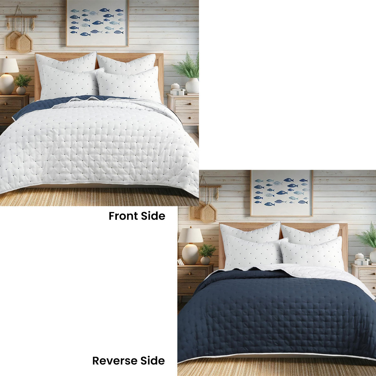 Quilts & Duvets: Jenny Mclean Swiss Dots Blue 3 Piece Coverlet Set King