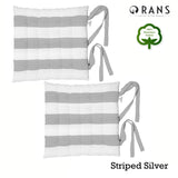 Cushions & Throws: Rans Set of 2 Alfresco Cotton Chair Pads 40x40 cm - Striped Silver