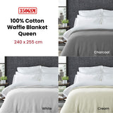 Blankets & Throws: Living @ Home 350gsm 100% Cotton Breathable Waffle Blanket Queen 240 x 255 cm Charcoal