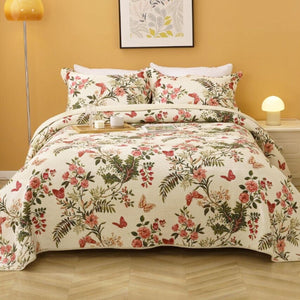 100% Cotton Lightly Quilted Coverlet Set Granada Cream Queen