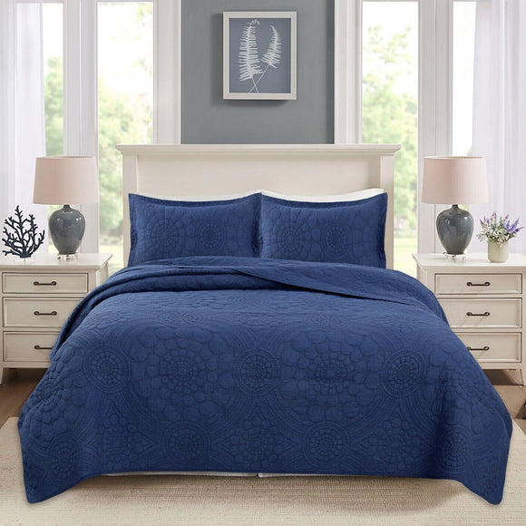 100% Cotton Lightly Quilted Coverlet Set Unity Navy Queen