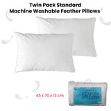 Pillows: At Home Homewares Pack of 2 Standard Machine Washable Feather Pillows 45 x 70 +13 cm