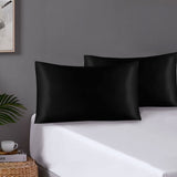 Pillowcases: Pair of Standard Satin Silk Pillowcases with Envelope Closure 51 x 76 cm Black