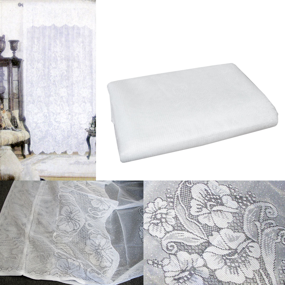 Curtains & Drapes: Gardenia White One Piece Rod Pocket Lace Curtain with Attached Valance